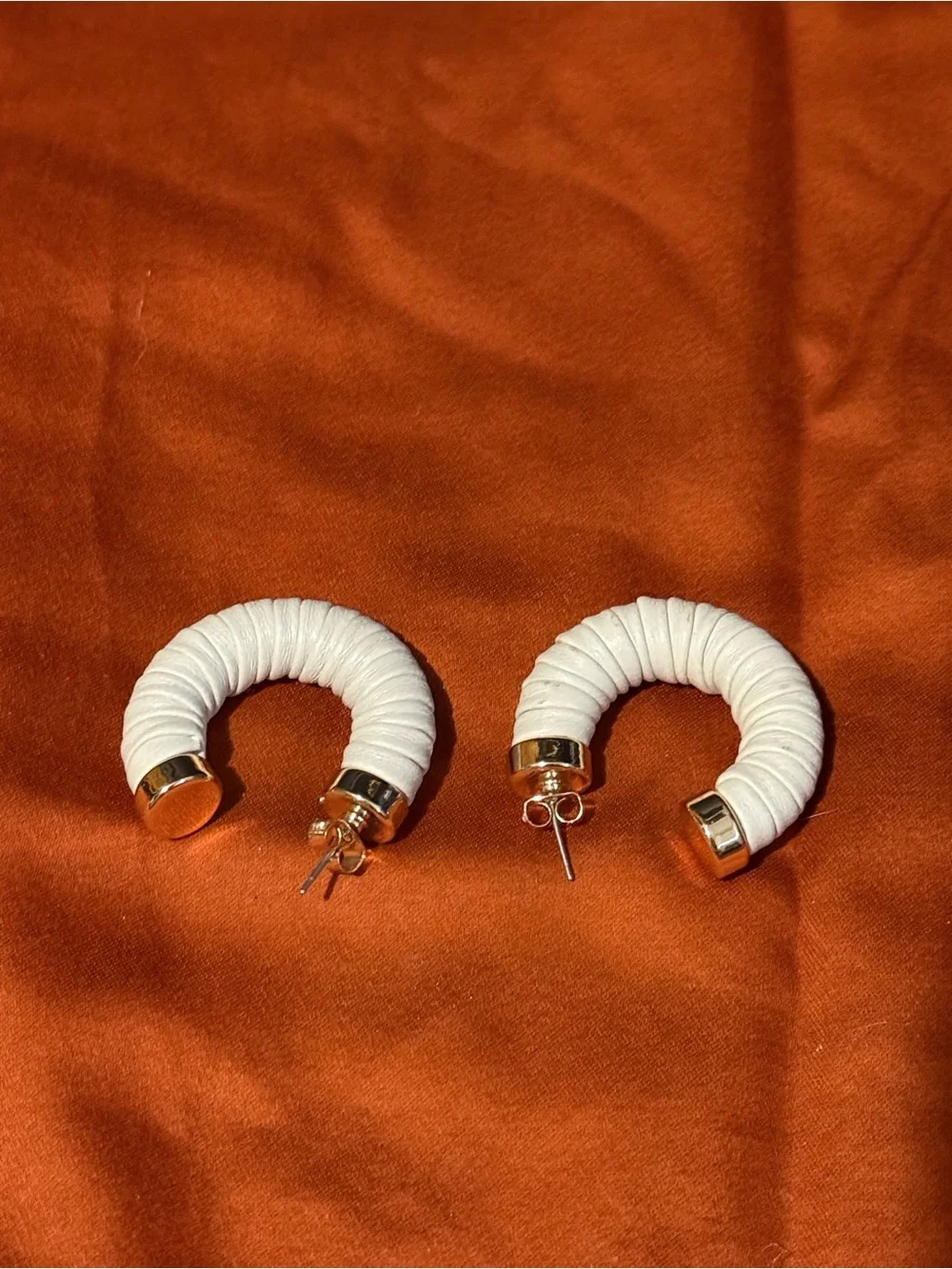 Anthropologie Cream Wrapped Hoop Earrings with Gold Accents
